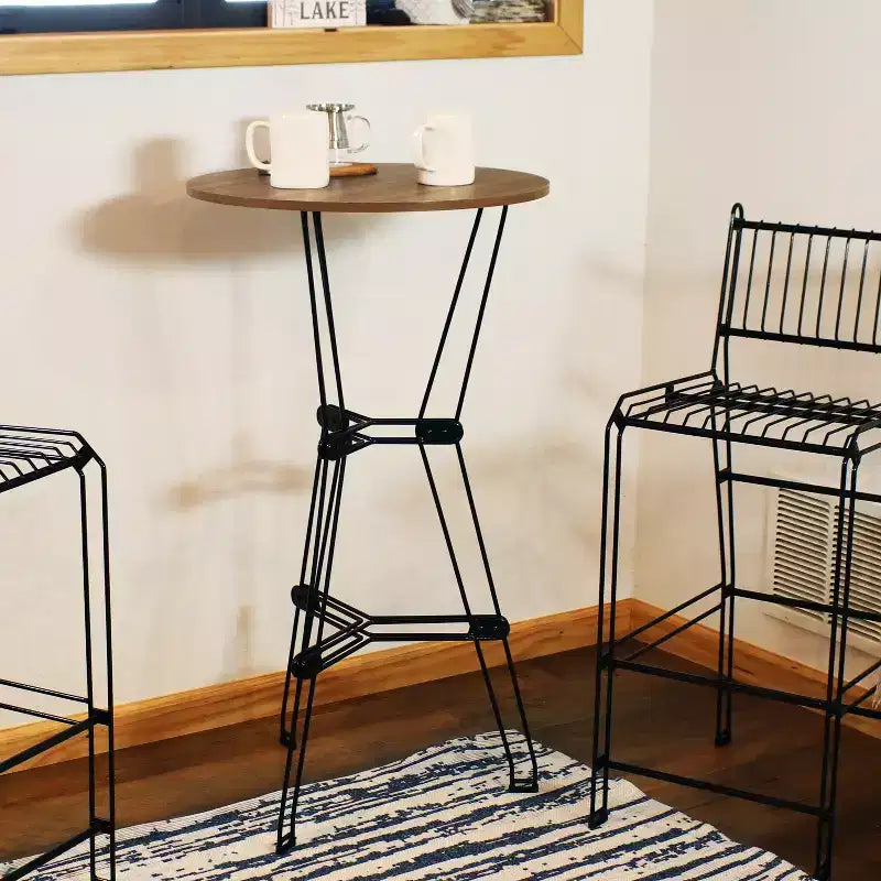 Table de bar d'intérieur moderne Sunnydaze avec plateau en acier et imitation bois - Marron