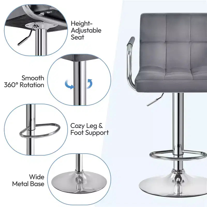 Yaheetech Lot de 2 tabourets de bar pivotants réglables en hauteur avec grand piètement en acier, dossier et repose-pieds