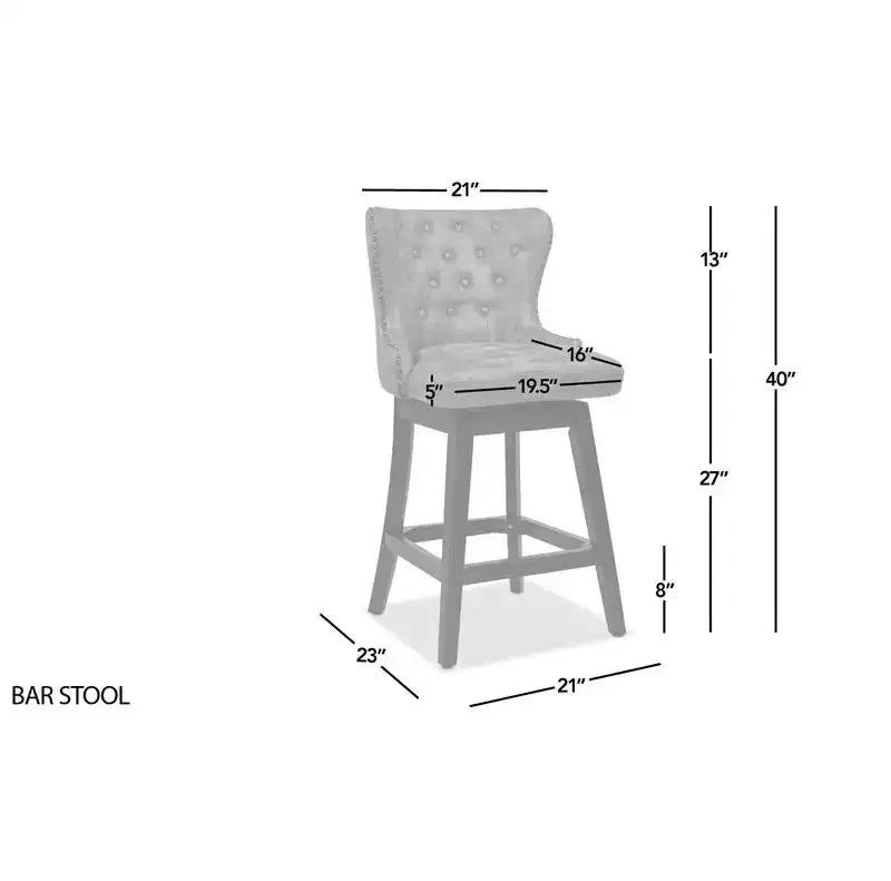 Tabouret de bar pivotant à 360° et à hauteur de comptoir, dossier haut capitonné, Jennifer Taylor Home Holmes 27
