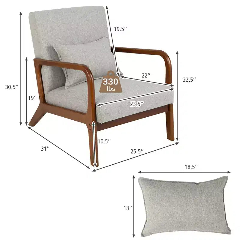 Costway Fauteuil moderne 1 ou 2 pièces avec cadre en bois de caoutchouc et oreiller lombaire Gris/Beige