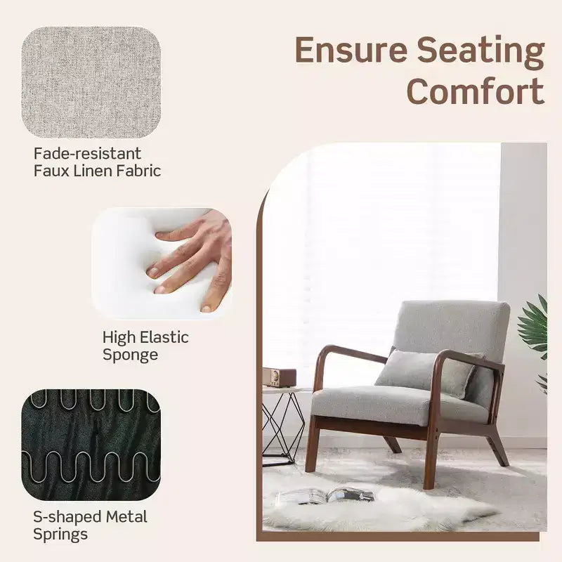 Costway Fauteuil moderne 1 ou 2 pièces avec cadre en bois de caoutchouc et oreiller lombaire Gris/Beige
