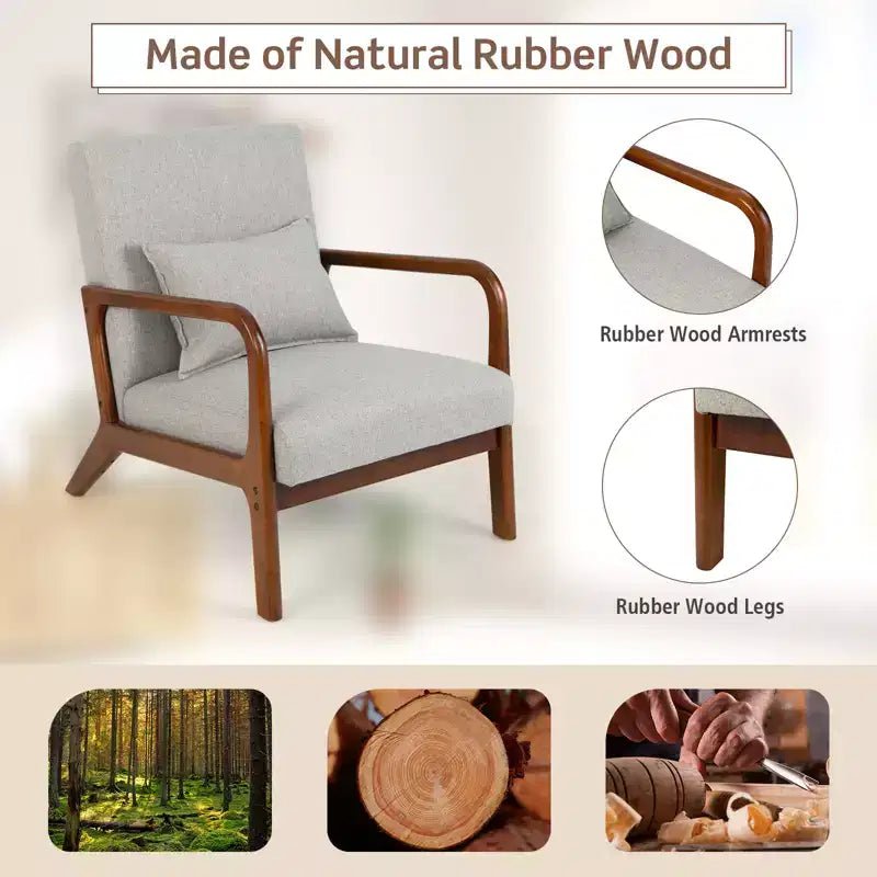 Costway Fauteuil moderne 1 ou 2 pièces avec cadre en bois de caoutchouc et oreiller lombaire Gris/Beige