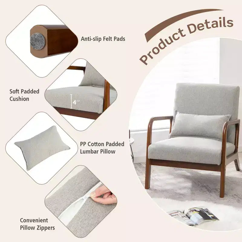 Costway Fauteuil moderne 1 ou 2 pièces avec cadre en bois de caoutchouc et oreiller lombaire Gris/Beige