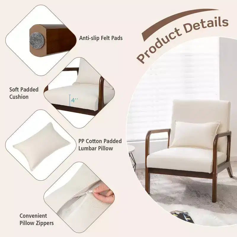 Costway Fauteuil moderne 1 ou 2 pièces avec cadre en bois de caoutchouc et oreiller lombaire Gris/Beige