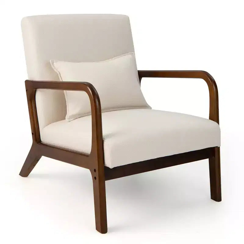 Costway 1PC/2PCS Modern Accent Chair Leisure Armchair with Rubber Wood Frame & Lumbar Pillow Gray/Beige