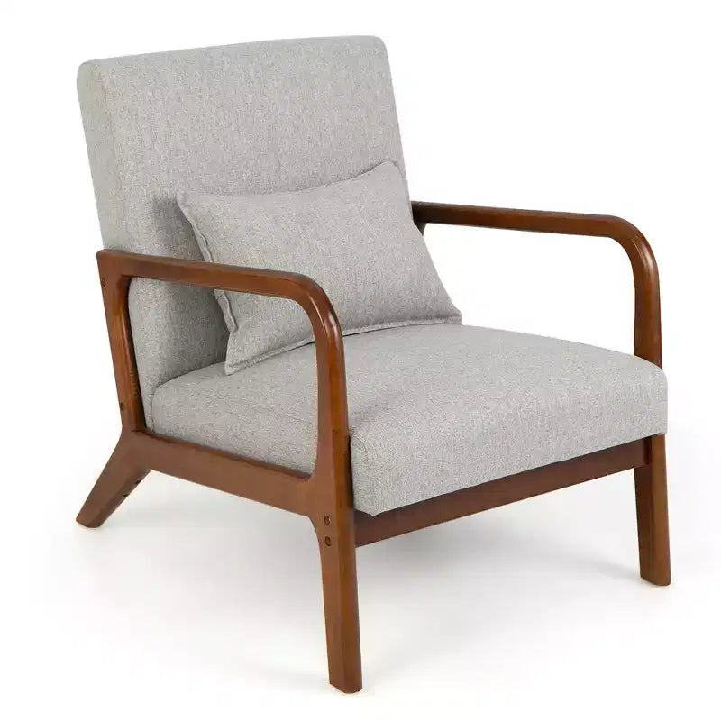 Costway Fauteuil moderne 1 ou 2 pièces avec cadre en bois de caoutchouc et oreiller lombaire Gris/Beige