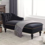 58 Velvet Chaise Lounge, Button Tufted Right Arm Facing Sleeper Lounge Chair with Nailhead Trim & Solid Wood Legs Black-ModernLuxe