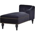 Canapé long 58 po en velours, chaise longue de jour avec accoudoir droit et dossier capitonné, garniture cloutée et pieds en bois massif, noir - ModernLuxe