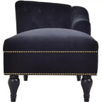Canapé long 58 po en velours, chaise longue de jour avec accoudoir droit et dossier capitonné, garniture cloutée et pieds en bois massif, noir - ModernLuxe