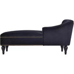 Canapé long 58 po en velours, chaise longue de jour avec accoudoir droit et dossier capitonné, garniture cloutée et pieds en bois massif, noir - ModernLuxe