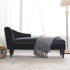 Canapé long 58 po en velours, chaise longue de jour avec accoudoir droit et dossier capitonné, garniture cloutée et pieds en bois massif, noir - ModernLuxe