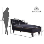 Canapé long 58 po en velours, chaise longue de jour avec accoudoir droit et dossier capitonné, garniture cloutée et pieds en bois massif, noir - ModernLuxe