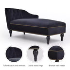 Canapé long 58 po en velours, chaise longue de jour avec accoudoir droit et dossier capitonné, garniture cloutée et pieds en bois massif, noir - ModernLuxe
