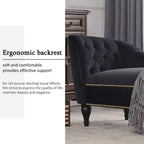 Canapé long 58 po en velours, chaise longue de jour avec accoudoir droit et dossier capitonné, garniture cloutée et pieds en bois massif, noir - ModernLuxe