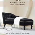Canapé long 58 po en velours, chaise longue de jour avec accoudoir droit et dossier capitonné, garniture cloutée et pieds en bois massif, noir - ModernLuxe