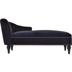 Canapé long 58 po en velours, chaise longue de jour avec accoudoir droit et dossier capitonné, garniture cloutée et pieds en bois massif, noir - ModernLuxe