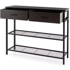 Table Console Costway avec 2 Tiroirs pour Entrée Salon, Marron Rustique/Noyer