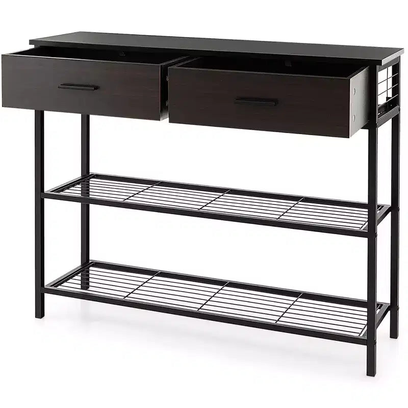 Table Console Costway avec 2 Tiroirs pour Entrée Salon, Marron Rustique/Noyer