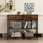 Table Console Costway avec 2 Tiroirs pour Entrée Salon, Marron Rustique/Noyer