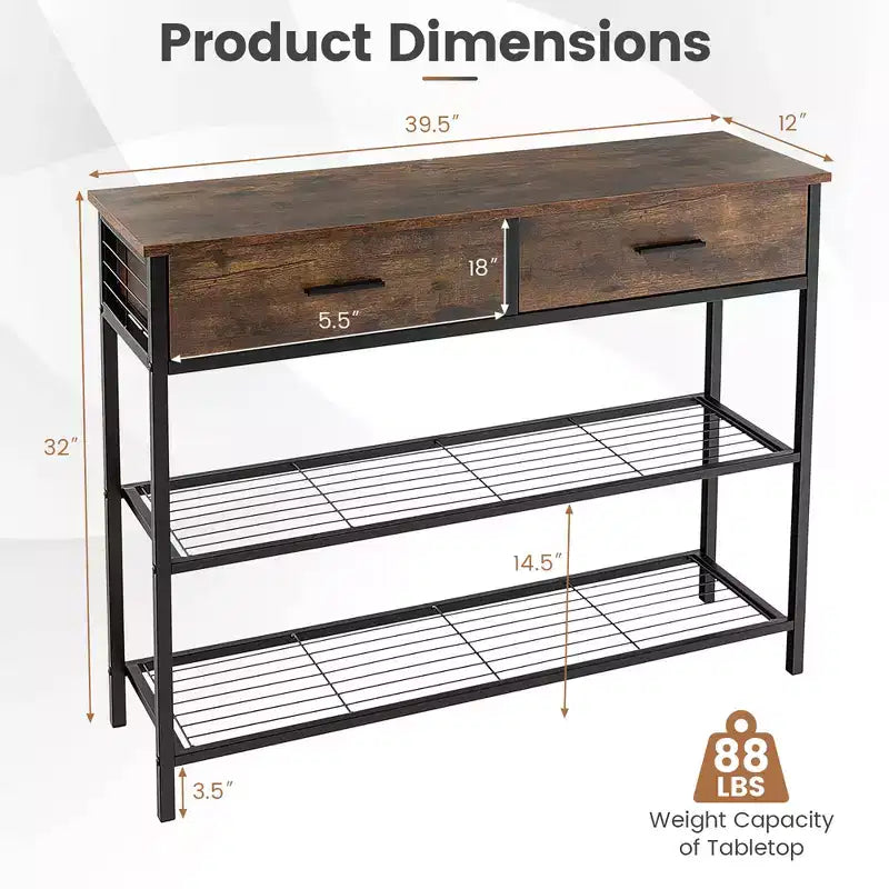 Table Console Costway avec 2 Tiroirs pour Entrée Salon, Marron Rustique/Noyer