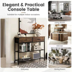 Table Console Costway avec 2 Tiroirs pour Entrée Salon, Marron Rustique/Noyer