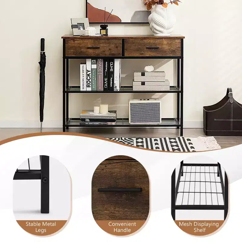Table Console Costway avec 2 Tiroirs pour Entrée Salon, Marron Rustique/Noyer