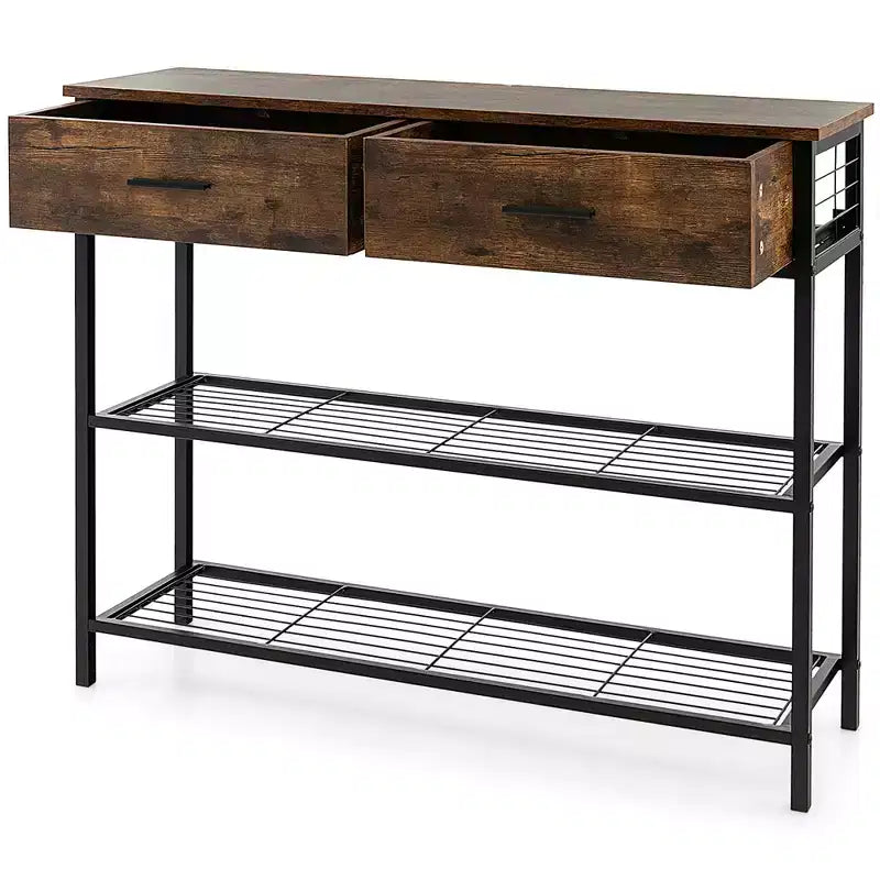 Table Console Costway avec 2 Tiroirs pour Entrée Salon, Marron Rustique/Noyer
