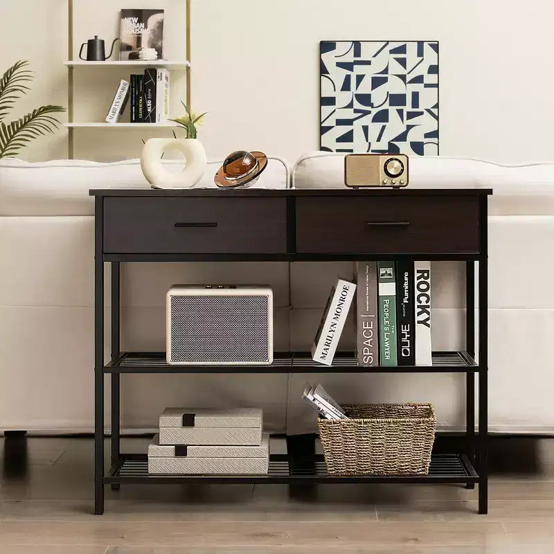 Table Console Costway avec 2 Tiroirs pour Entrée Salon, Marron Rustique/Noyer