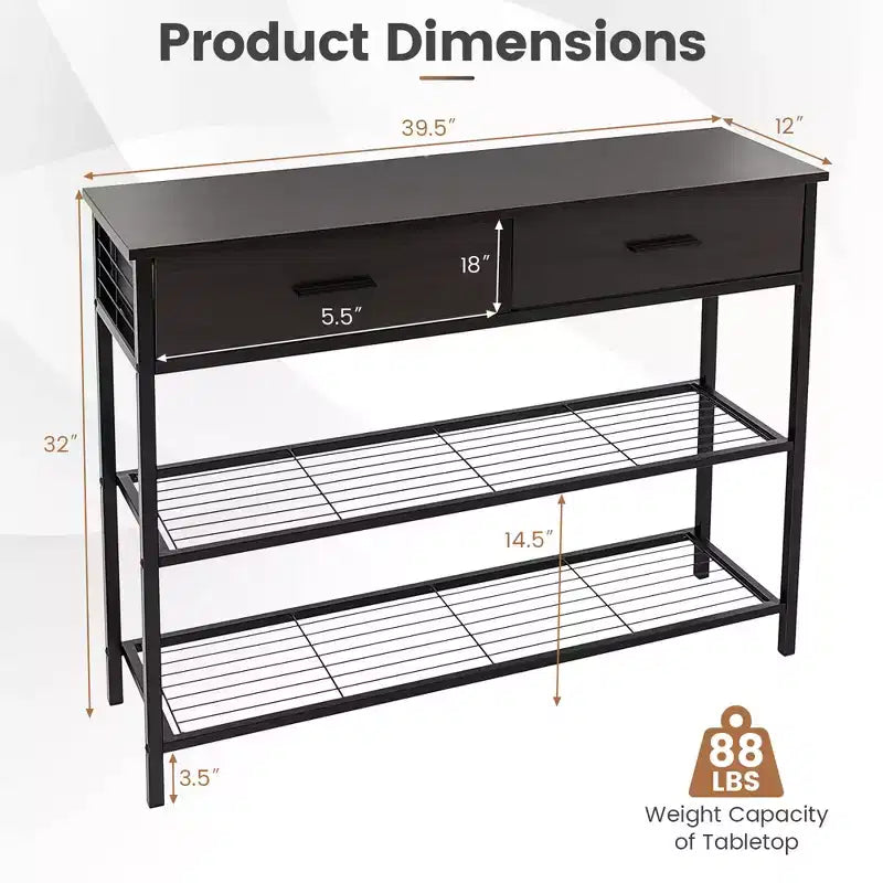 Table Console Costway avec 2 Tiroirs pour Entrée Salon, Marron Rustique/Noyer