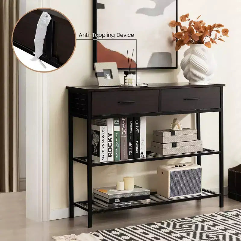 Table Console Costway avec 2 Tiroirs pour Entrée Salon, Marron Rustique/Noyer