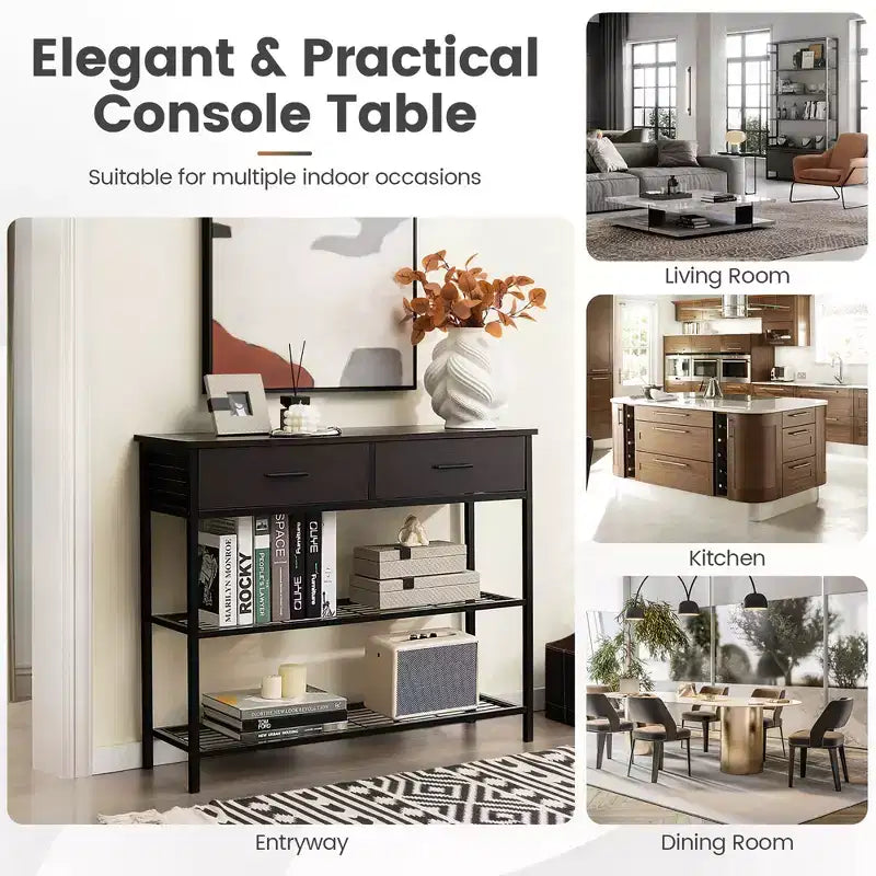 Table Console Costway avec 2 Tiroirs pour Entrée Salon, Marron Rustique/Noyer