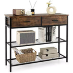 Table Console Costway avec 2 Tiroirs pour Entrée Salon, Marron Rustique/Noyer