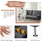 Costway Canapé-lit futon convertible pliant en tissu avec 2 porte-gobelets Gris clair/Gris foncé