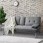 Costway Canapé-lit futon convertible pliant en tissu avec 2 porte-gobelets Gris clair/Gris foncé