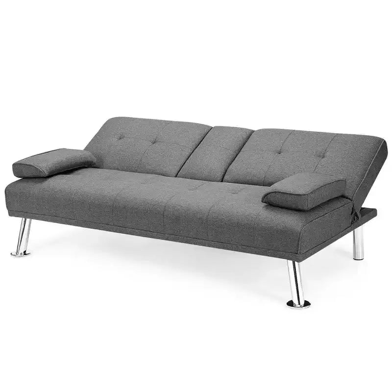 Costway Canapé-lit futon convertible pliant en tissu avec 2 porte-gobelets Gris clair/Gris foncé
