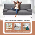 Costway Canapé-lit futon convertible pliant en tissu avec 2 porte-gobelets Gris clair/Gris foncé