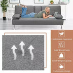 Costway Canapé-lit futon convertible pliant en tissu avec 2 porte-gobelets Gris clair/Gris foncé