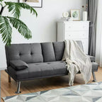 Costway Canapé-lit futon convertible pliant en tissu avec 2 porte-gobelets Gris clair/Gris foncé