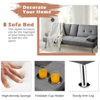 Costway Canapé-lit futon convertible pliant en tissu avec 2 porte-gobelets Gris clair/Gris foncé
