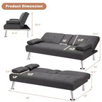 Costway Canapé-lit futon convertible pliant en tissu avec 2 porte-gobelets Gris clair/Gris foncé