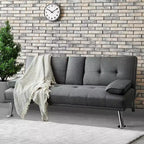 Costway Canapé-lit futon convertible pliant en tissu avec 2 porte-gobelets Gris clair/Gris foncé