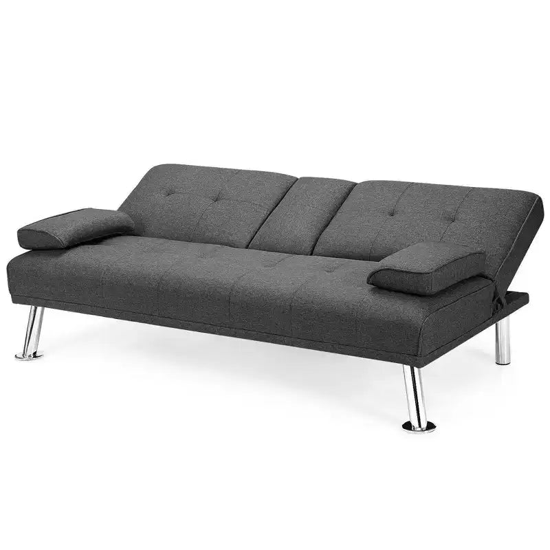 Costway Canapé-lit futon convertible pliant en tissu avec 2 porte-gobelets Gris clair/Gris foncé