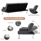 Costway Canapé-lit futon convertible pliant en tissu avec 2 porte-gobelets Gris clair/Gris foncé