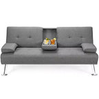 Costway Canapé-lit futon convertible pliant en tissu avec 2 porte-gobelets Gris clair/Gris foncé