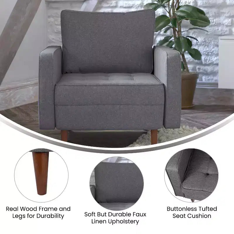 Fauteuil Merrick Lane du milieu du siècle avec revêtement capitonné et pieds en bois massif