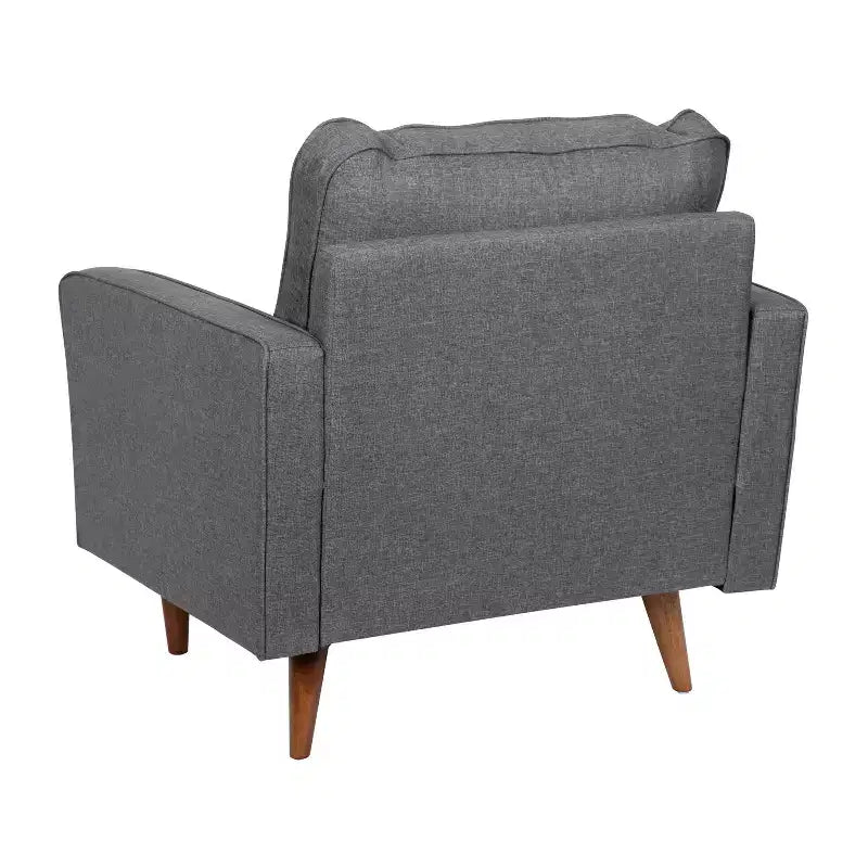Fauteuil Merrick Lane du milieu du siècle avec revêtement capitonné et pieds en bois massif