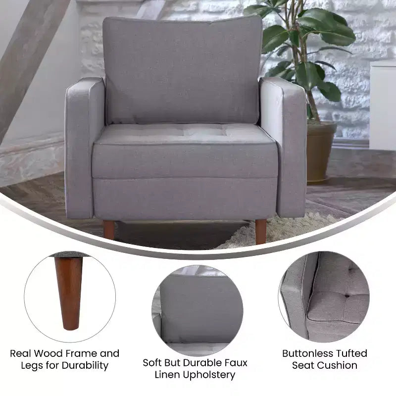 Fauteuil Merrick Lane du milieu du siècle avec revêtement capitonné et pieds en bois massif