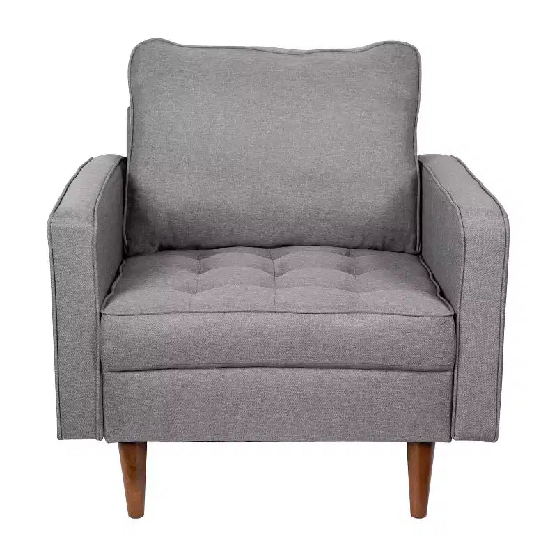 Fauteuil Merrick Lane du milieu du siècle avec revêtement capitonné et pieds en bois massif