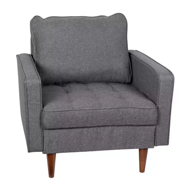 Fauteuil Merrick Lane du milieu du siècle avec revêtement capitonné et pieds en bois massif