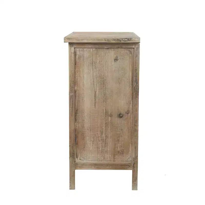 LuxenHome Commode d'appoint 3 tiroirs 71,6 cm (H) x 64 cm (l) en bois naturel avec motifs floraux blancs. Marron